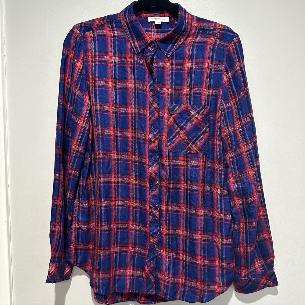 Beach Lunch Lounge Charley Blue Red Bombay Rayon Plaid Size Medium